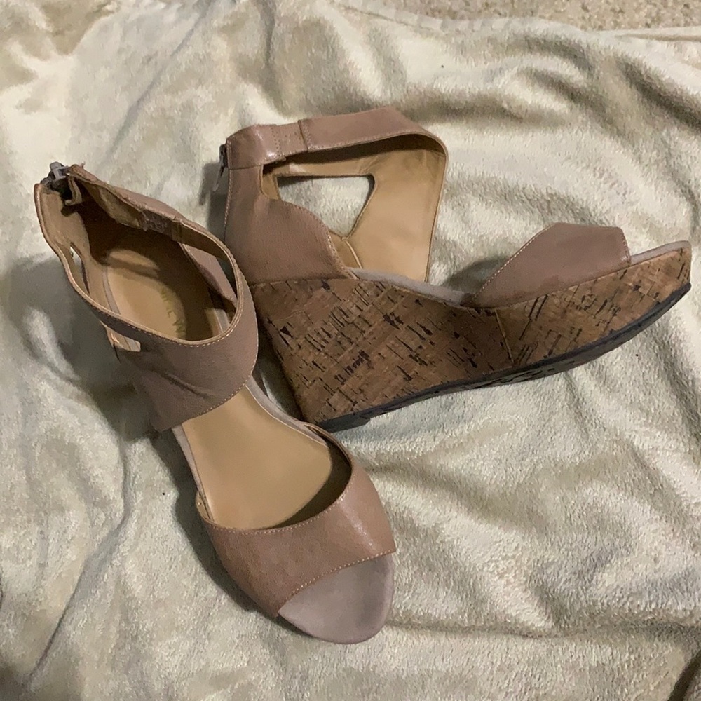 Nine West strapped, cork wedges.